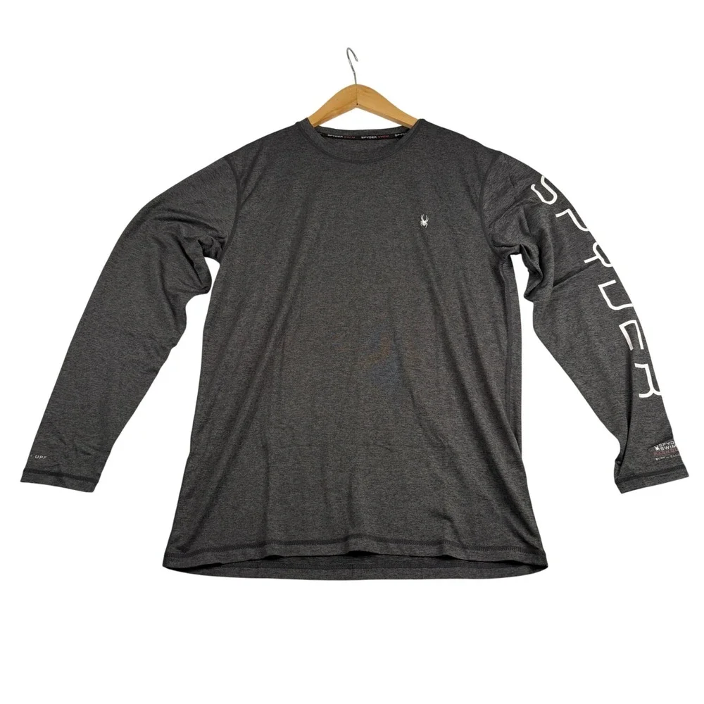 Spyder Swim Mens Long Sleeve Rash Guard Charcoal Heather Gray UPF Small 2076
